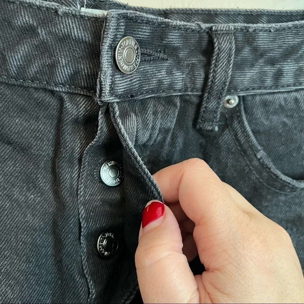 Forever 21 Black Distressed Raw‎ Hem Denim Shorts